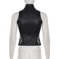 SUCHCUTE Retro Punk Pu Leather Vest With Sleeve Cover Women Gothic Black Sleeveless Turtleneck Top Y2k Metal Decorative Clothing - Image 5