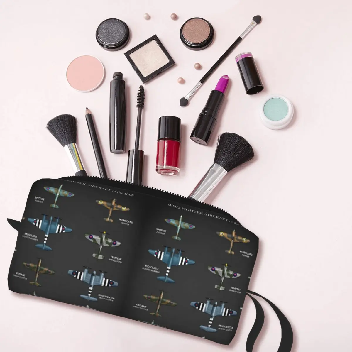 WW2 Fighter Aircraft Of The RAF Makeup Bag Cosmetic Organizer Storage Dopp Kit for Women Beauty Travel Pencil Case