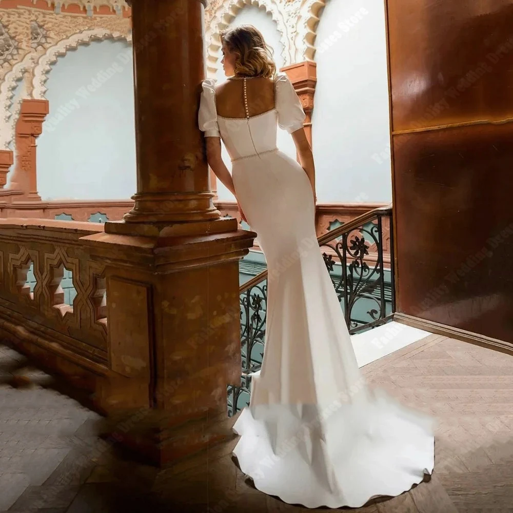 Banchetto di fidanzamento abiti da sposa da donna romantici maniche corte abiti da sirena 2024 elegante collo quadrato principessa Vestido De Novia