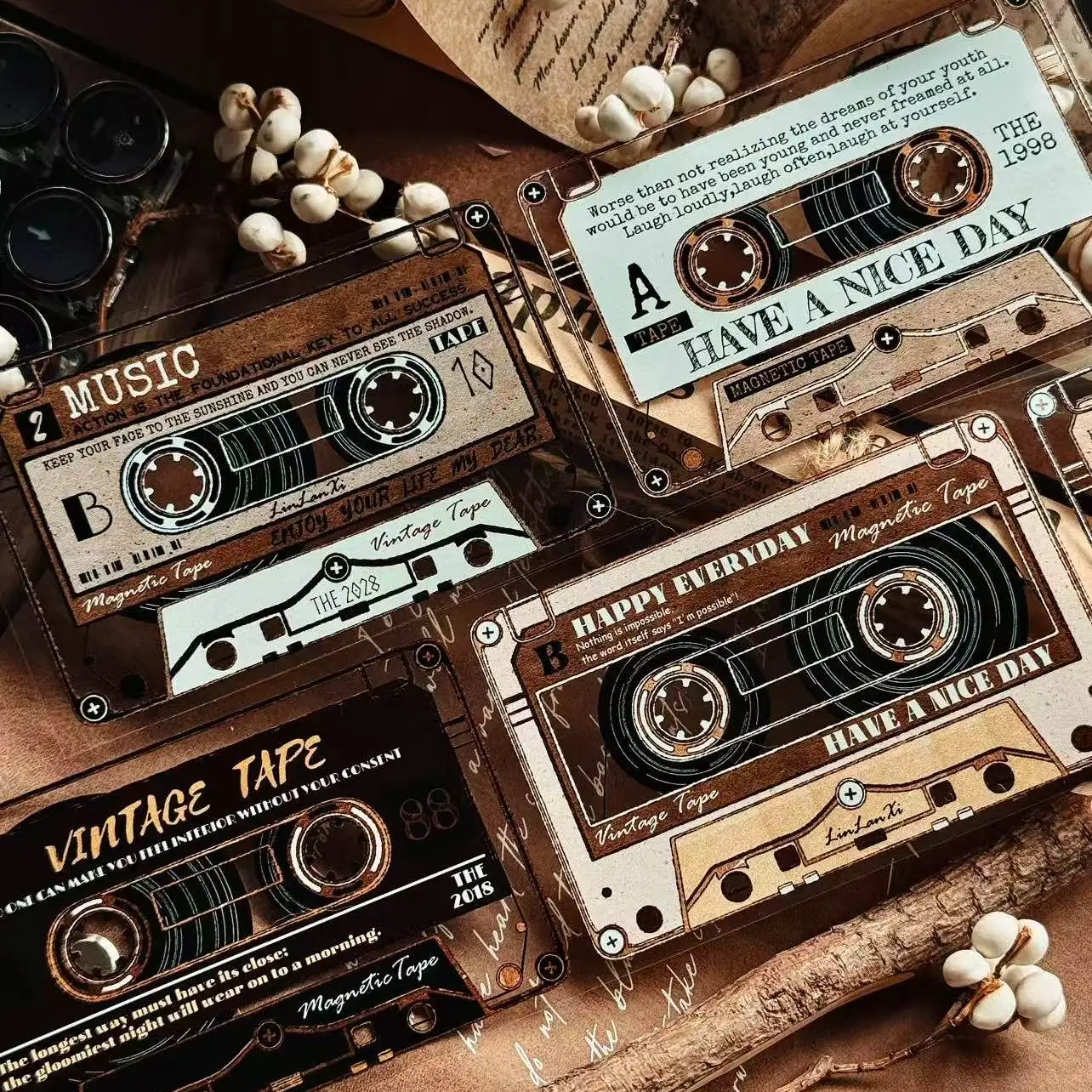 60mm*5m Vintage Magnetic Tape Pattern Landscape PET Tape Creative DIY Journal Material Collage Scrapbooking Stationery