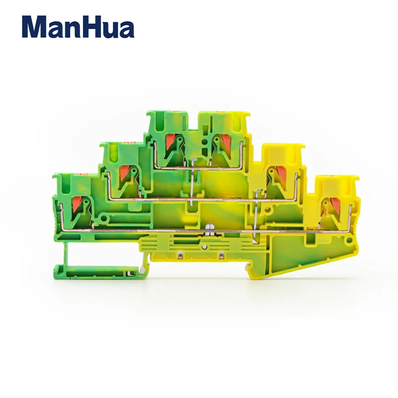 ManHua 5Pcs PT2.5-3L-PE Electrical Din Rail Terminal Block 3 Level Ground Push-in Wire Connector Triple Layer PT2.53L-PE