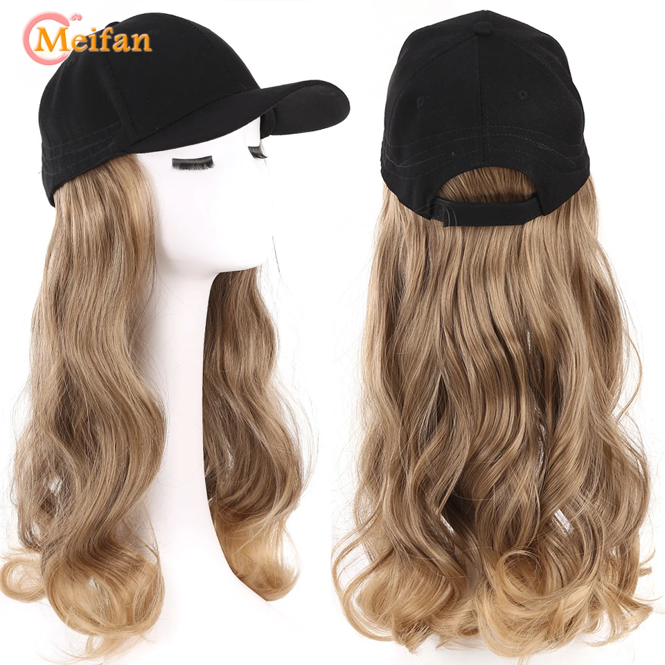 MEIFAN Synthetic Fluffy Wave Curly Natural Hair with Hat Baseball Cap Naturally Connect Adjustable Trucker Hat Wig