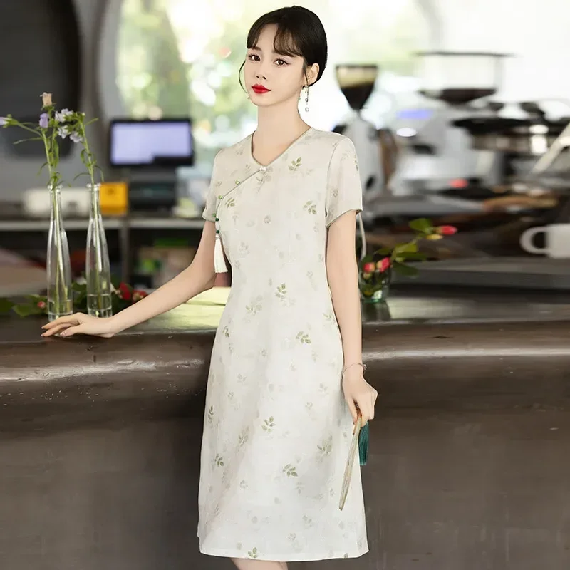 Women's Dresses Qipao 2024 Light Green New Elegant and Pretty Chinese Traditional Cheongsam New Year CNY Plus Size 5XL