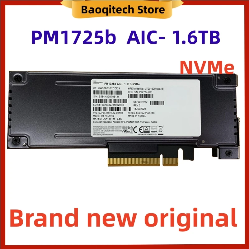 HPE 레노버 PM1725B pm1725 1.6T 3.2T AIC 플러그인 솔리드 스테이트 드라이브, 삼성 SSD용 PM1725b U.2, PCle4.0 x 8, 정품 신제품