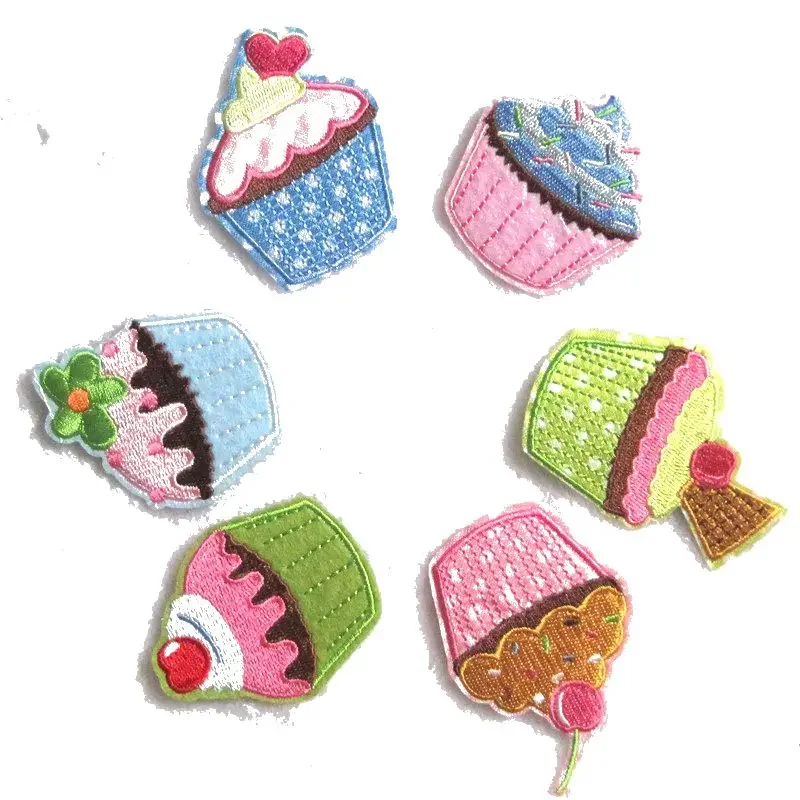 New arrival 6 pcs mixed Cup cake Birthday Party Art Cartoon Decorate Kid Clothes Bag Shirt Iron on patch DIY accessory