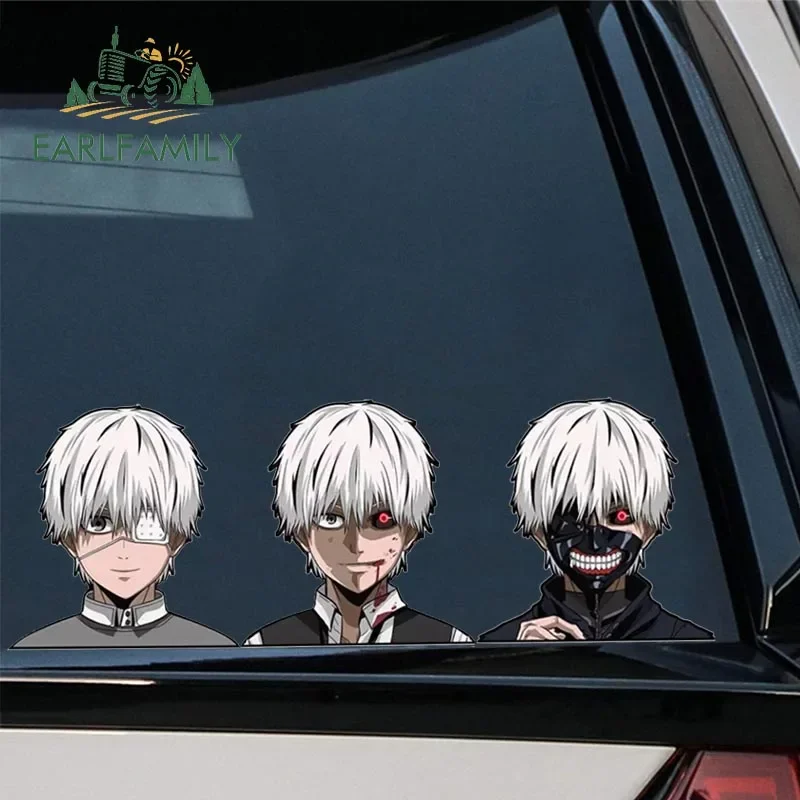 EARLFAMILY Kaneki Ken Peeker Car Sticker Anime Vinyl Chibi Big Head Trunk Decal JDM Graffiti Motorcycle Stickers