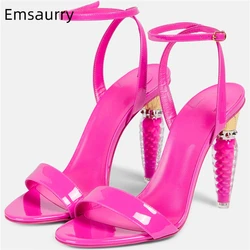 Individual Lipstick Strange Heel Sandals Women Concise Style One-Strap Patent Leather Summer Shoes For Girls