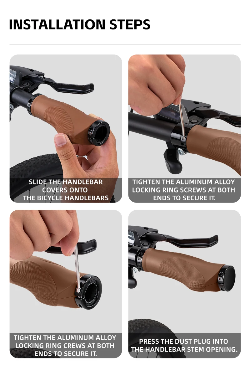 WEST BIKING Ergonomische Lock-On Fahrradgriffe Rutschfester TPR-Gummi Stoßdämpfender Lenkergriff für Mountainbikes und Pendlerfahrräder Braun – Detail 10