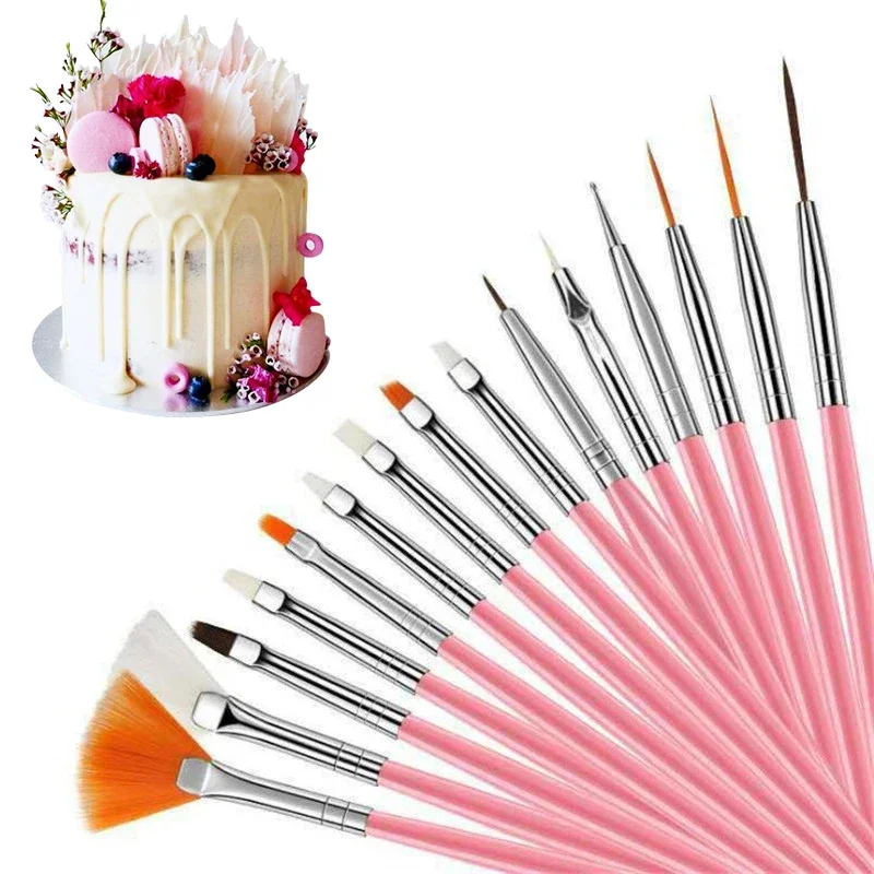 15 unids/set de pinceles para pintar pasteles de Fondant, pinceles para glaseado y pastelería, herramientas de decoración de pasteles, accesorios para hornear, bolígrafo para tallar pasteles de Fondant