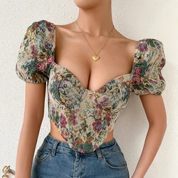 French Vintage Corset Tops To Wear Out Sexy Floral Corsets Bustier Crop Top Tank Lace Up Women Flower Camisole Shaper Streetwear