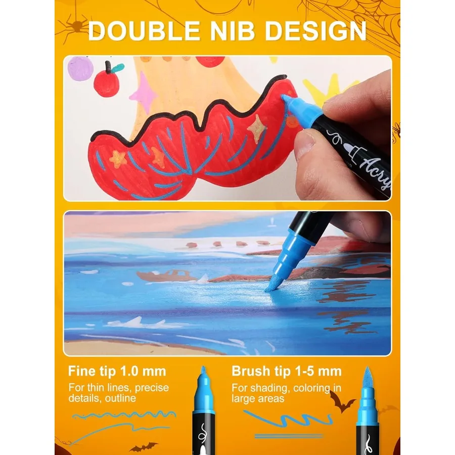 ปากกาสีอะคริลิค 30 สี กันน้ำ หัวคู่ พร้อมพู่กัน หัวแหลม สำหรับเด็ก ระบายสีหิน