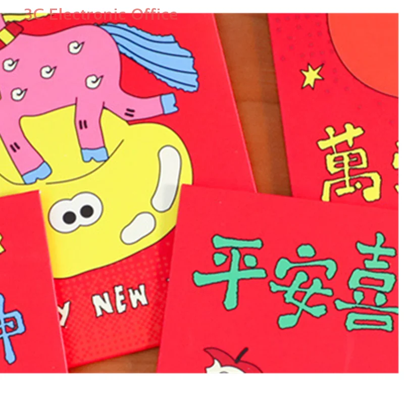 

6 шт., креативный китайский новогодний денежный конверт с героями мультфильмов, счастливые красные карманы, 2026 год лошади, весенний фестиваль, красный конверт