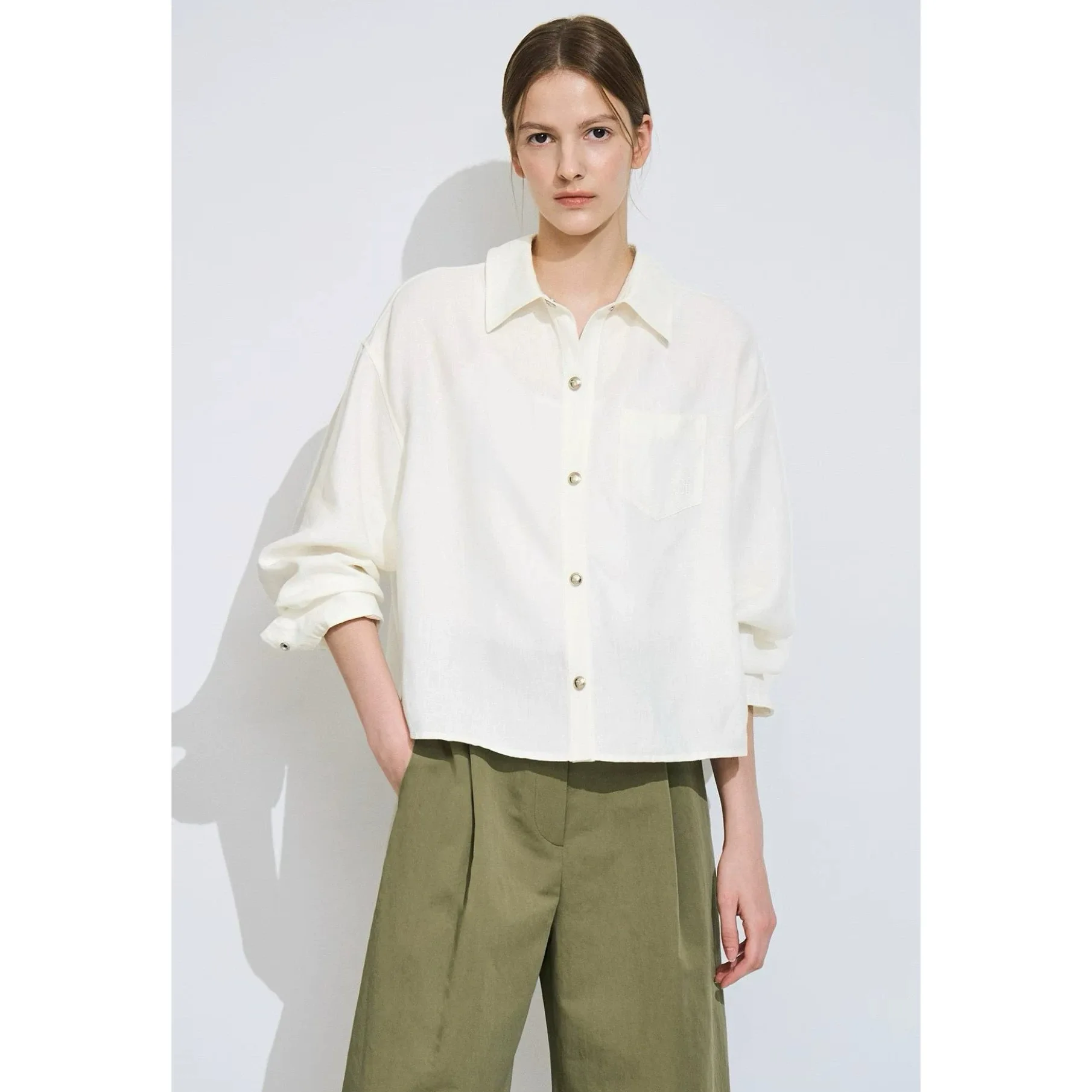 

TIM25 Autumn Lemon Cheese Simple Casual irt Collar Embroidered Cotton Linen Belted Women's Long Sve Ne Buttoned Coat