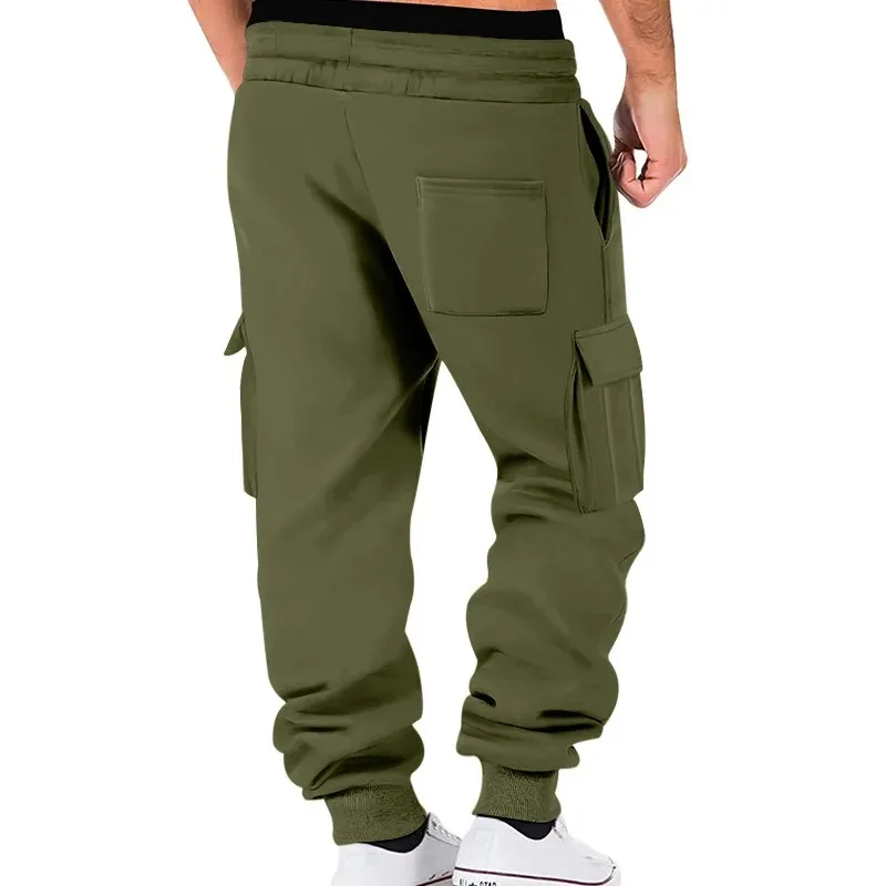 Men's Fall/Winter One-Piece Work Jogger Pants with Drawstring Elastic Waist and Multiple Pockets, Casual Loose Fit Long Pants view 2