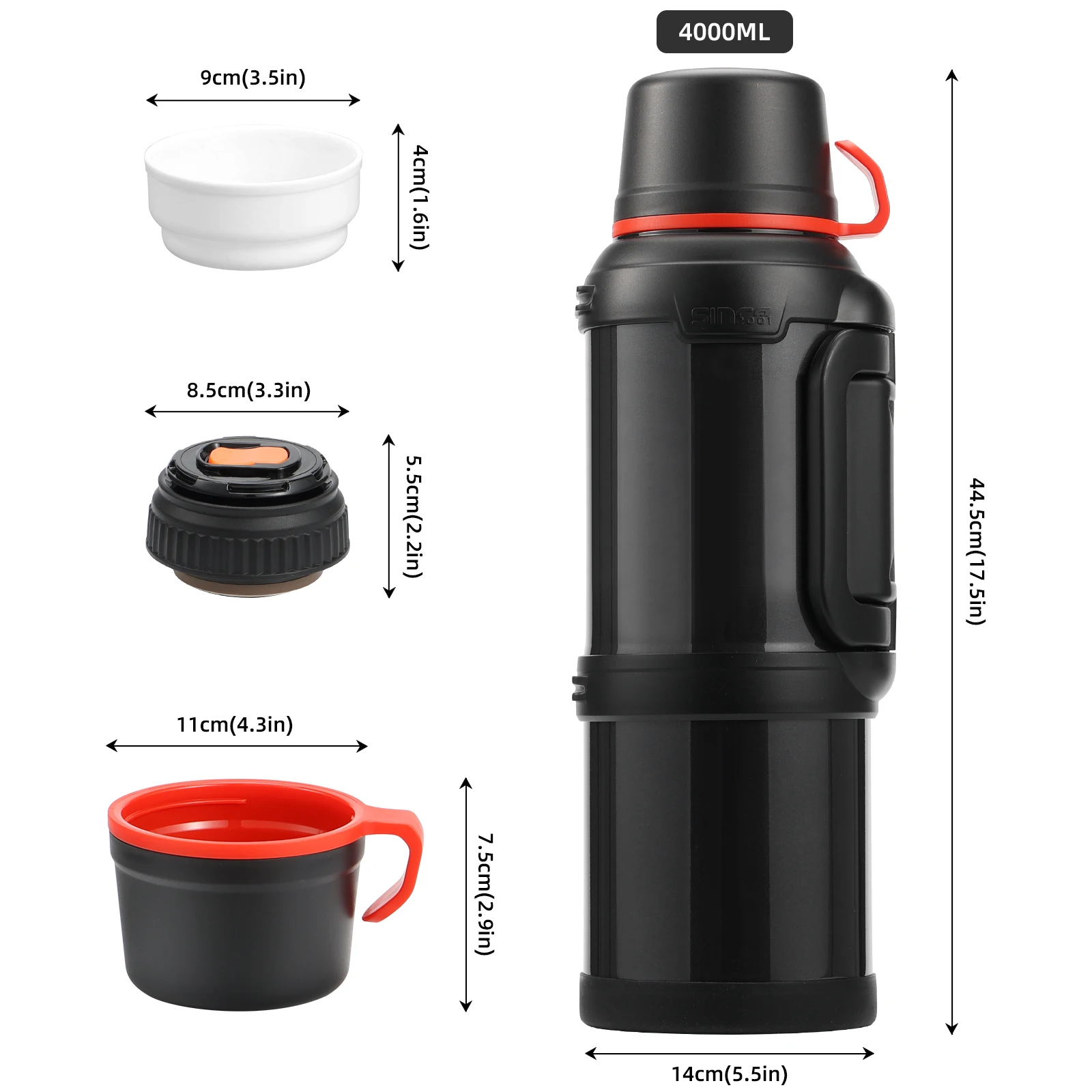 ESWEEY 4L Large Coffee Thermoses for Travel - Insulated Water Jug Classic Vacuum Bottle with Handle and Strap - Stainless Steel