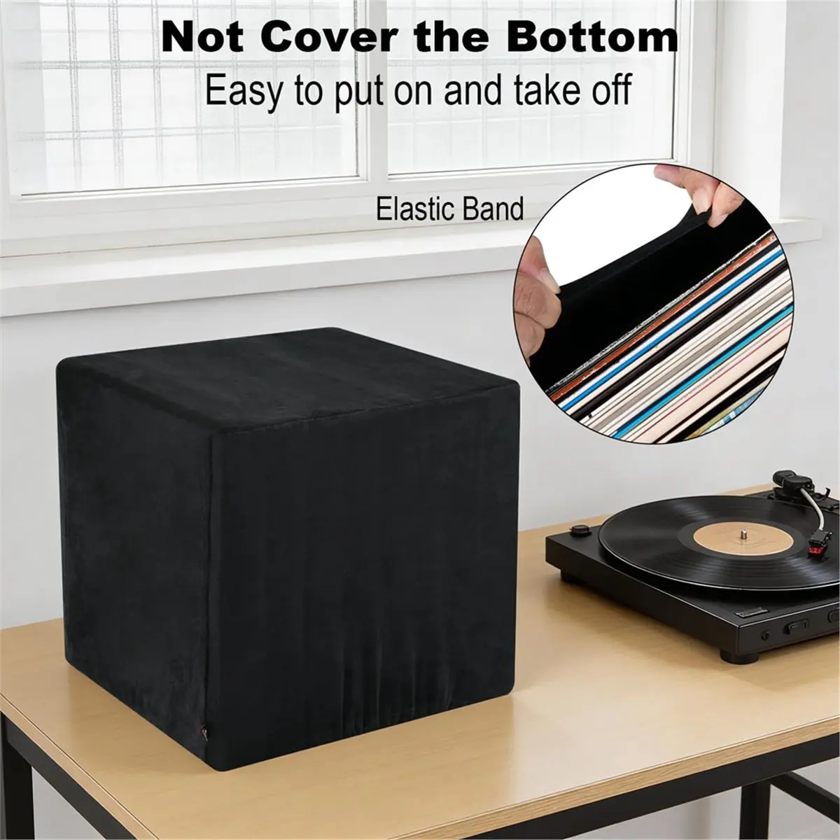 Vinyl Record Dust Cover, Fleece Spandex Protector Sleeve Protective Cover with Elastic Band for 12-Inch Vinyl Records