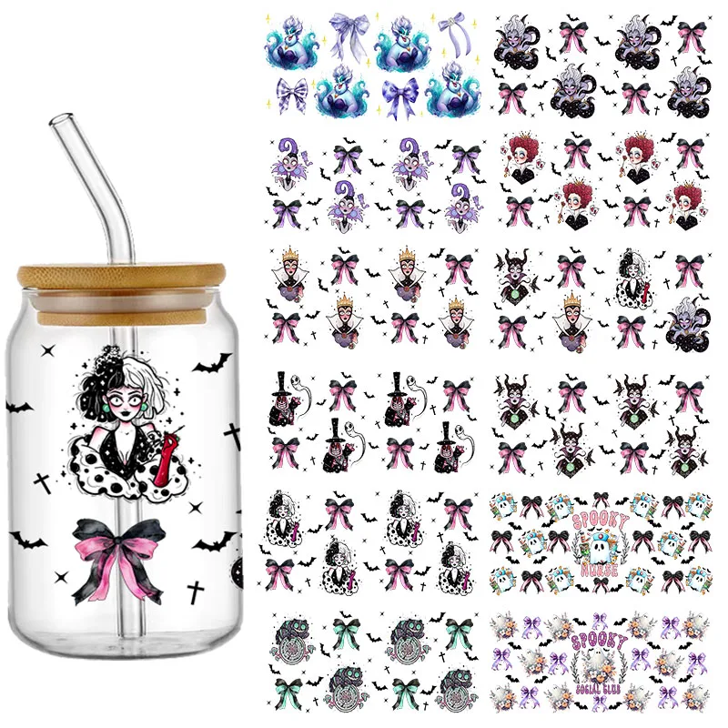 

Disney Witch Queen Bow 16OZ UV DTF Cup Wraps Transfer Sticker For Glass Libbey Can Bottle Selfadhesive Washable DIY Custom