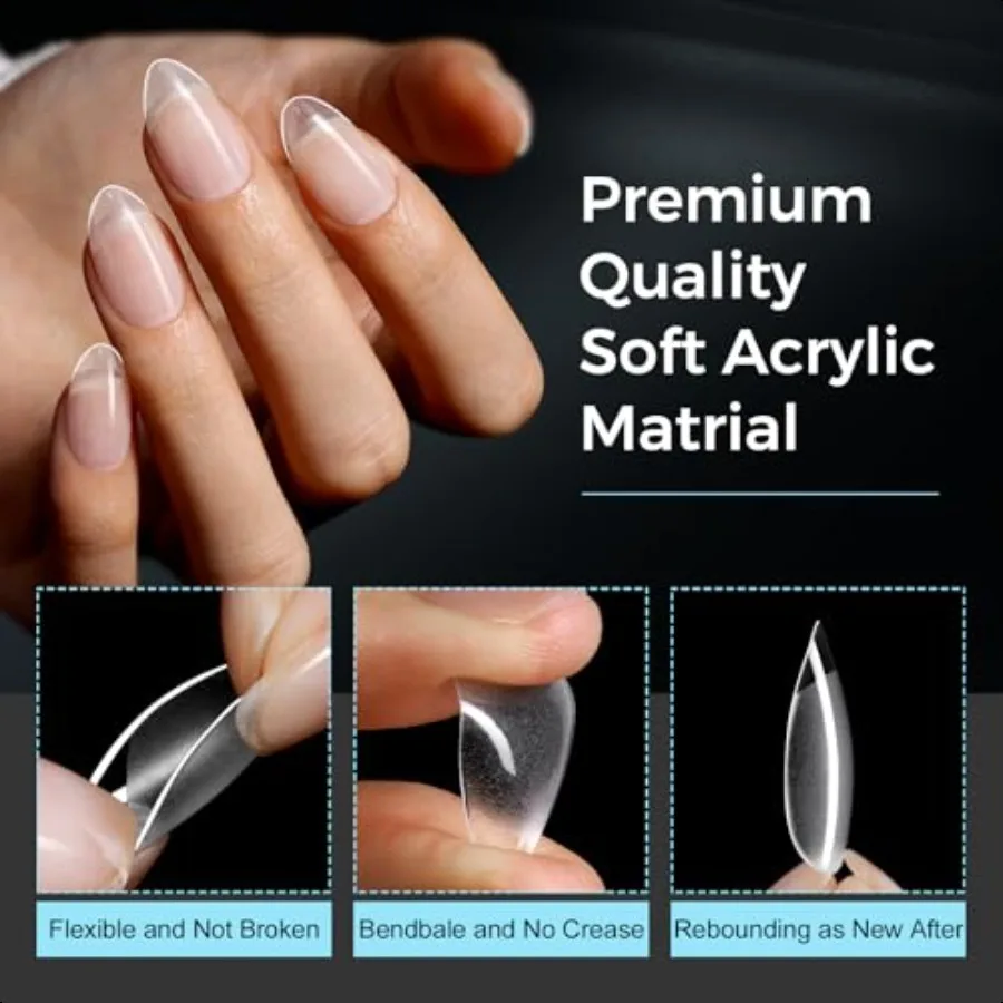 Korte amandel nageltips 15 maten 240 stuks acryl nagelkit met amandel nageltips Heldere PrOn nagels voor verlenging DIY manicureset G