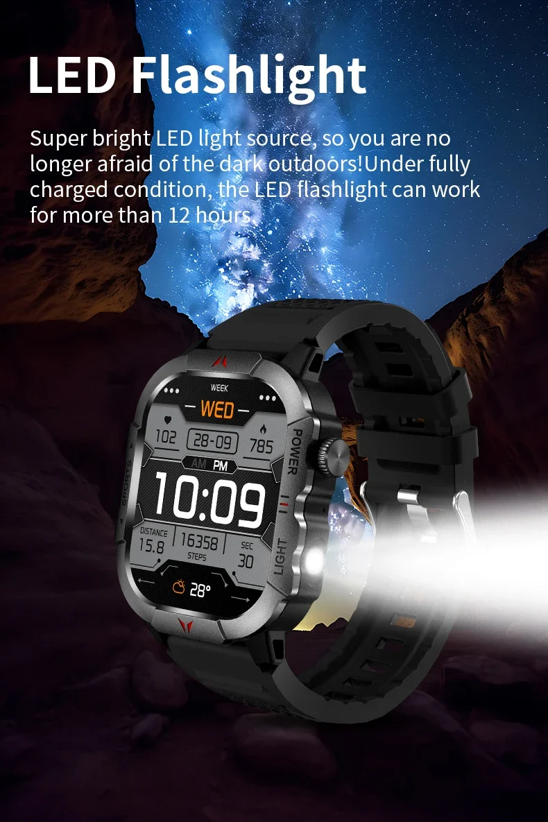 Gaines LED Light Smart Watch Men X31 Large Screen BT Call Outdoor Flashlight Health Montoring Sport Fitness Tracker Smartwatch