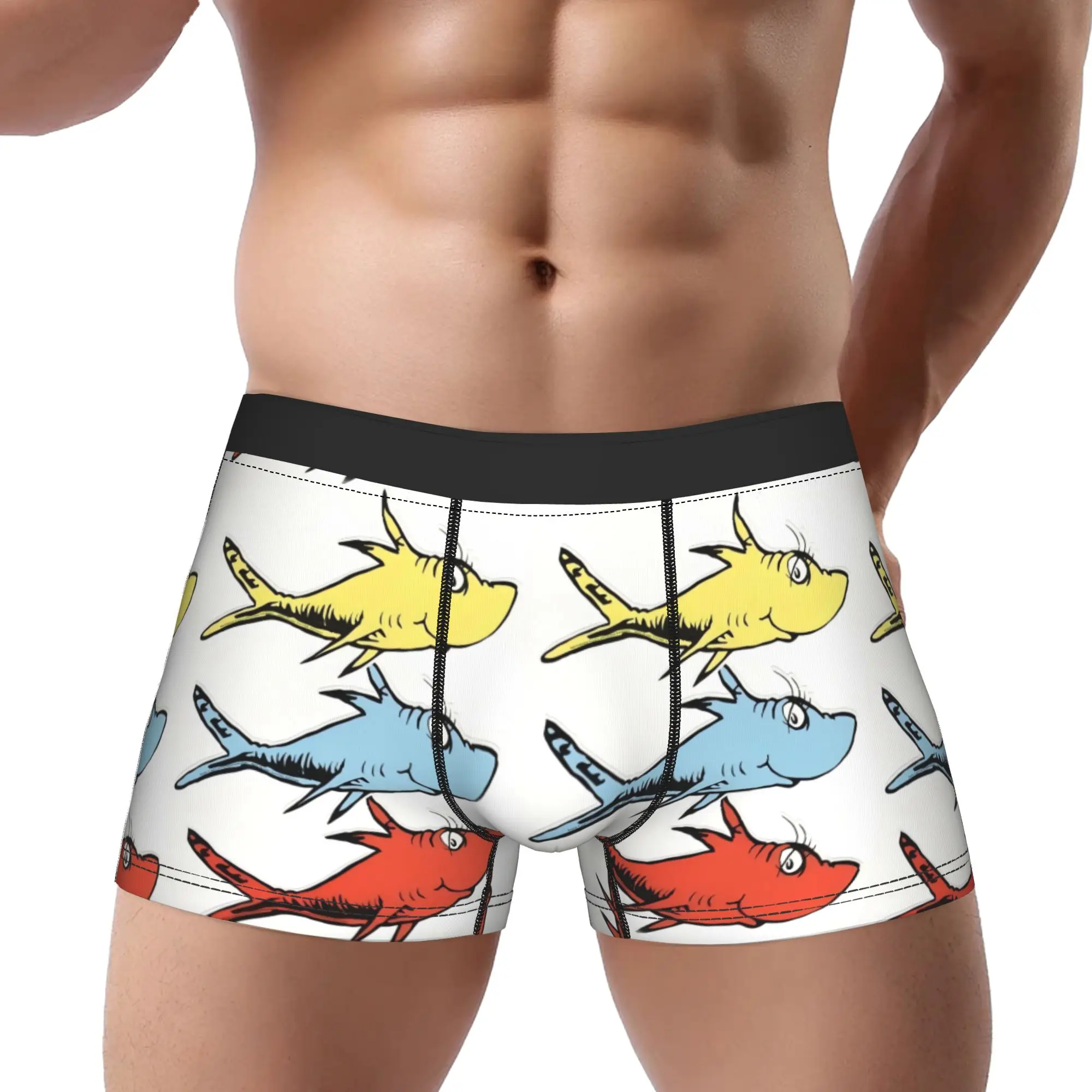 

One Fish Two Fish Red Fish Blue Fish Underpants Breathbale Panties Men's Underwear Comfortable Shorts Boxer Briefs