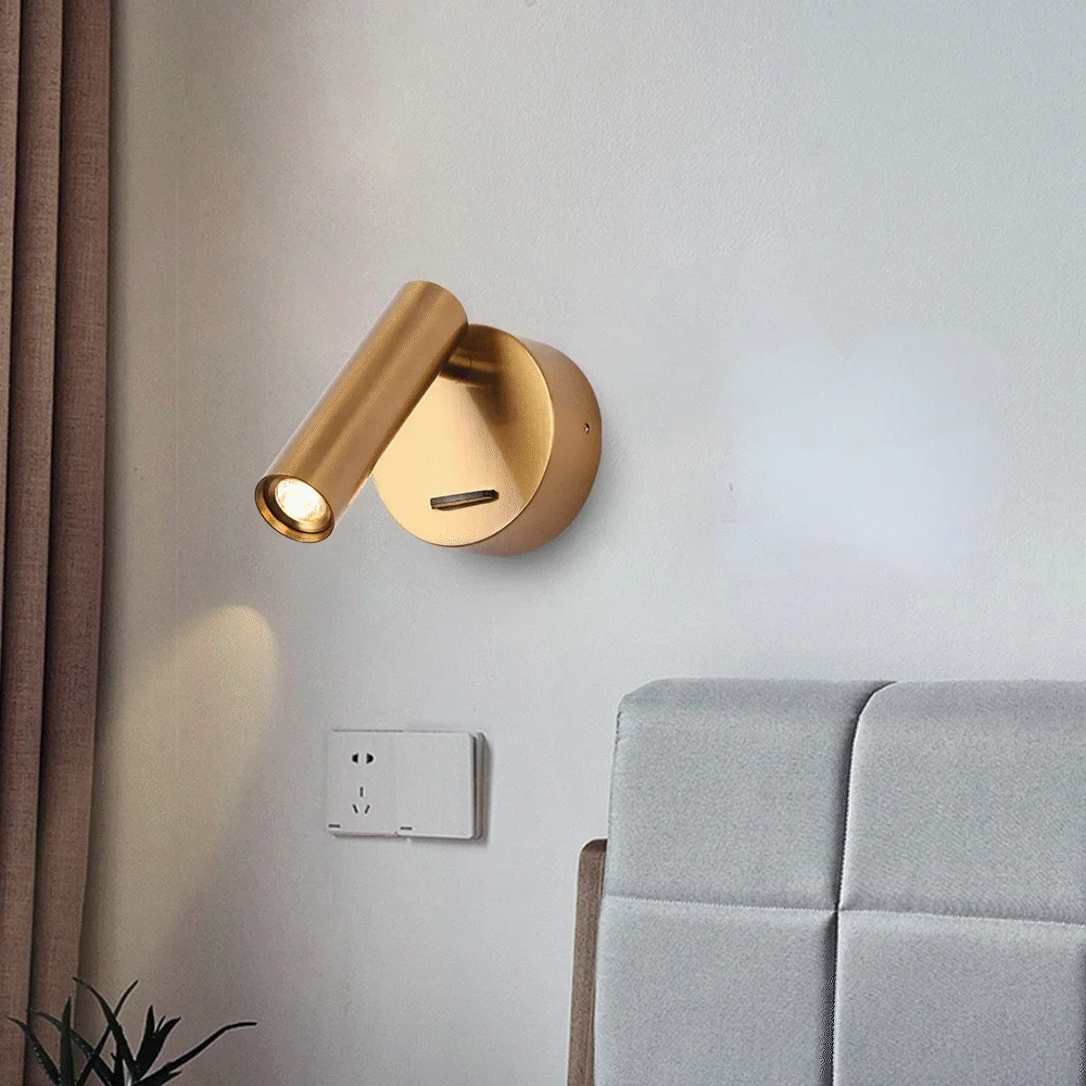 

Brass Indoor LED Wall Sconce With Switch Wall Lamp Decorat Bedroom Hotel Guest Room bed room Headboard book read Light