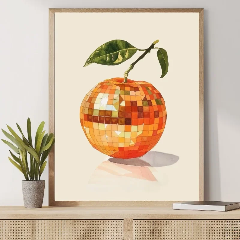 Retro Fruit Disco Ball Poster Funky Citrus Apple Strawberry Disco Mirror Ball Canvas Painting Trendy Wall Art Home Bar Decor