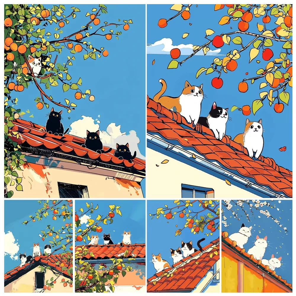 Painting by Number Kit Hand Cat On The Wall Landscape DIY Acrylic Painting Acrylic Artwork Art Gift Home Decoration