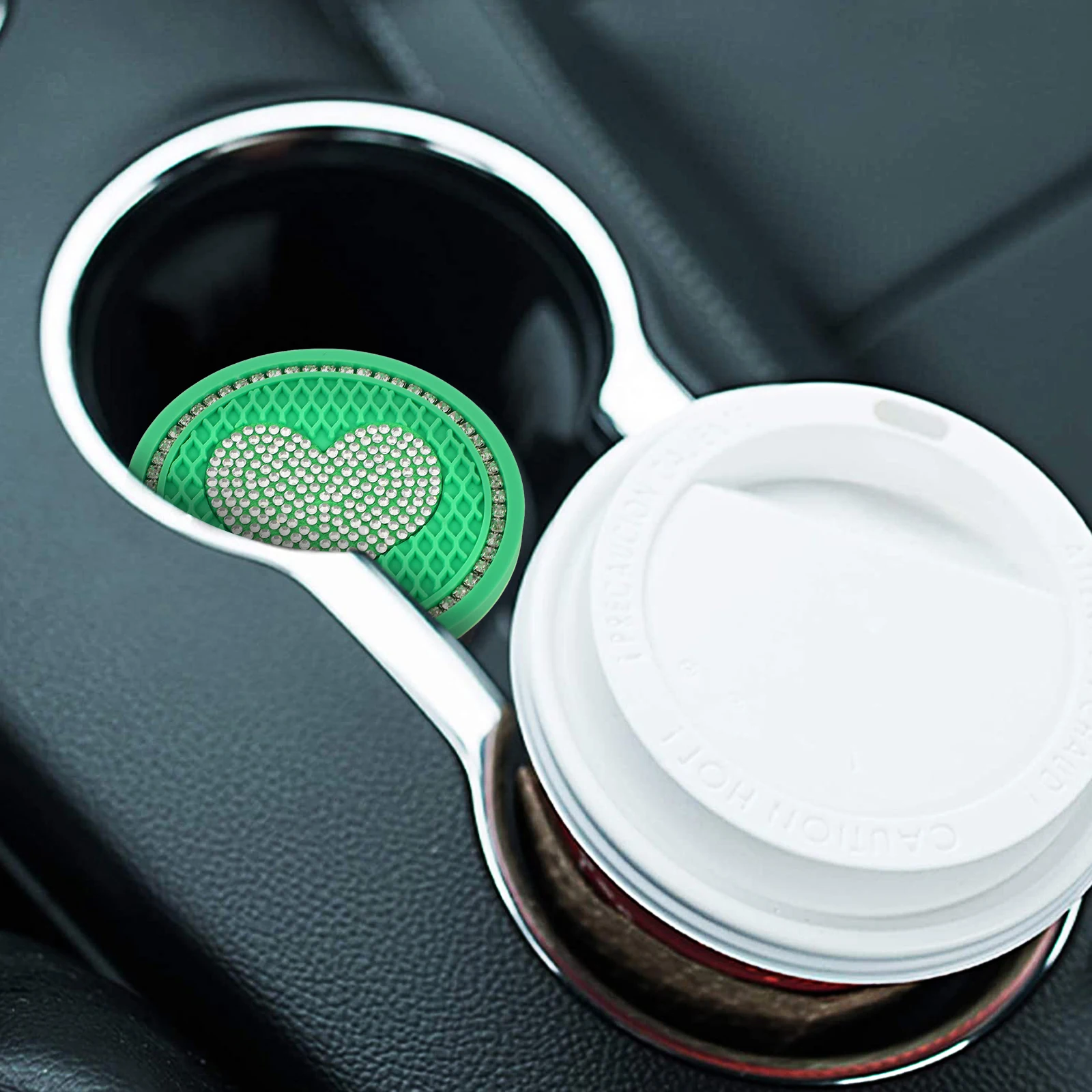 

4pcs Car Cup Coasters Bling Rhinestone Holder Inserts Green Rose Car Decor Accessories Interior Water Coaster Beverage Rack