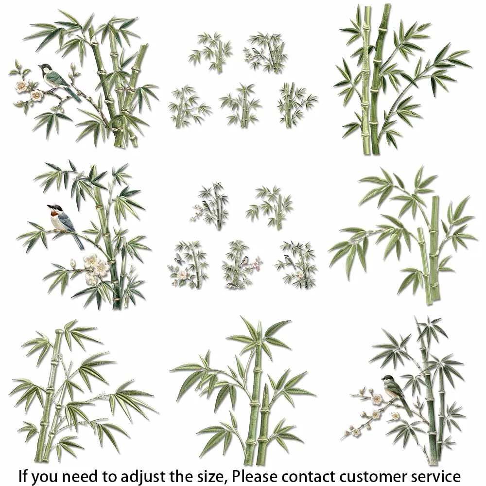 Vintage Oriental Bamboo Branch Sparrow Heat Transfer Decals, Strong Adhesion, Ideal for Short Sleeve & DIY Crafts