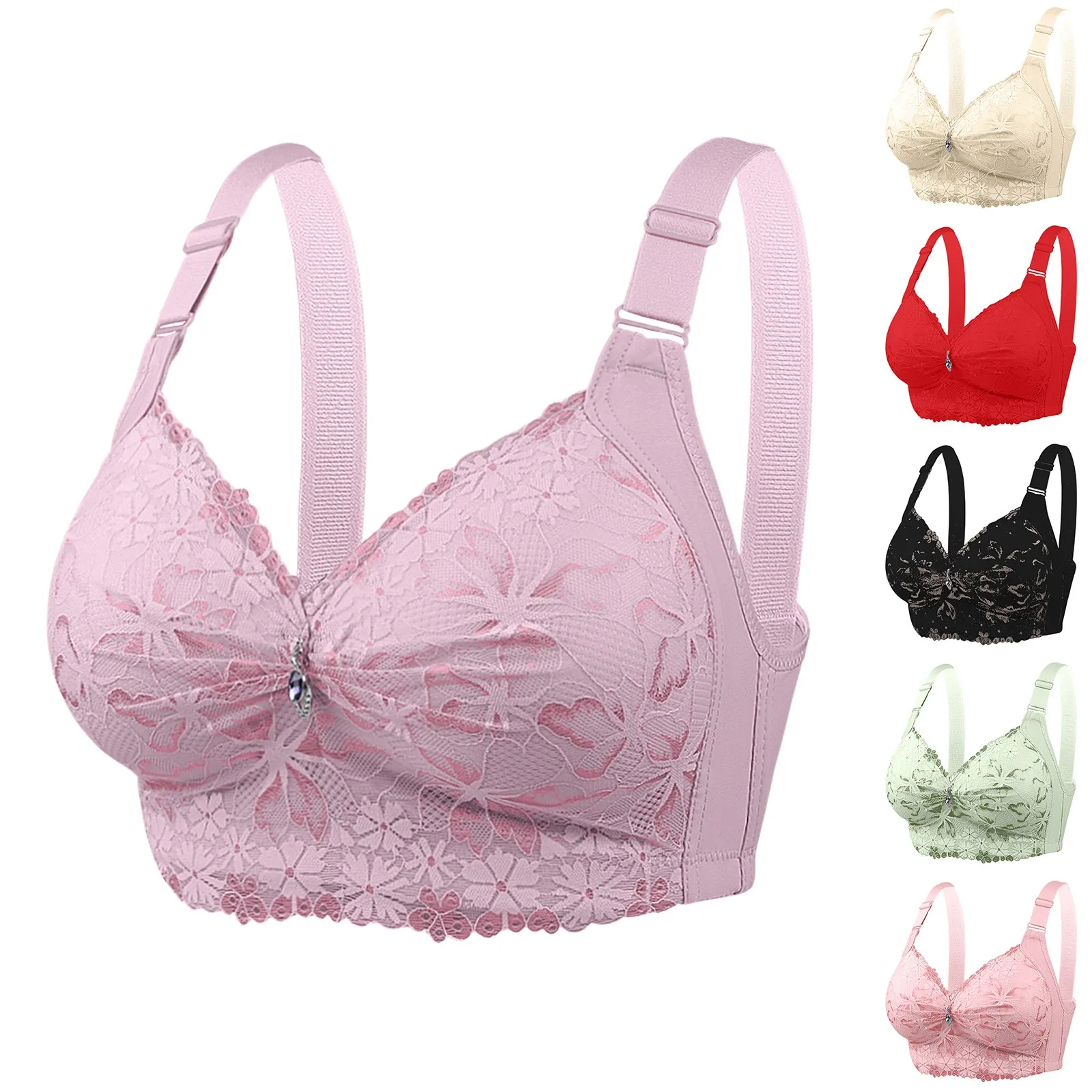 Women Side Control Wirefree Bra Lace Full Cup Comfortable Support Plus Size Bralette Seamless Underwear Soft Everyday Wear