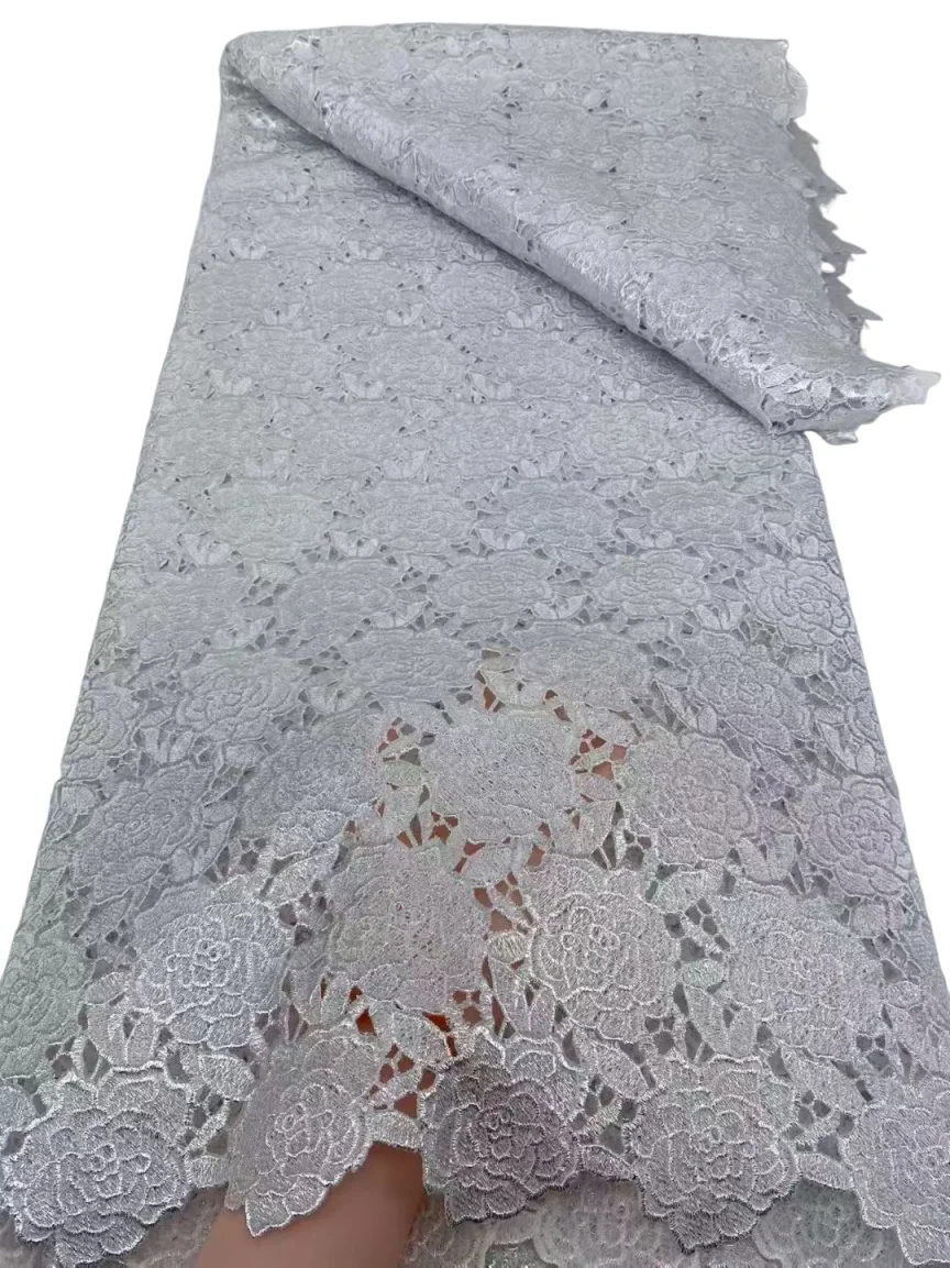 

Белый африканский хлопковый шнур с отверстием, кружевная ткань 2025 г., высококачественная нигерийская позолоченная гипюровая кружевная ткань для свадебного шитья