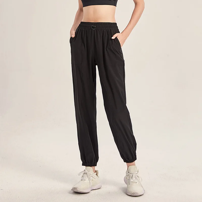 Yoga sports trousers with logo women loose cuffed pants elastic drawstring waist sweatpants running fitness niners with pockets