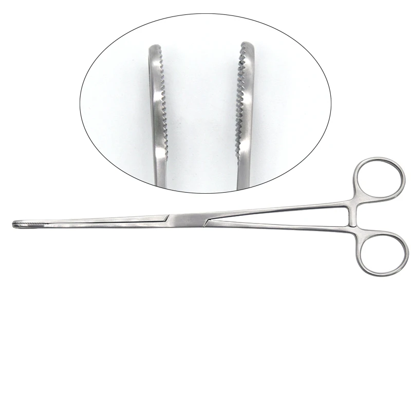 Fórceps para cirurgia geral, Fórceps para segurar fórceps, Curvo, Reto, Serrilhado, Cirurgia Médica, 25cm