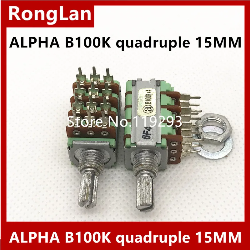 ALPHA RD124F Potentiometer switch B5K B20K B100K A10K quadruple potentiometer shaft 15MM/20MM-10PCS/LOT