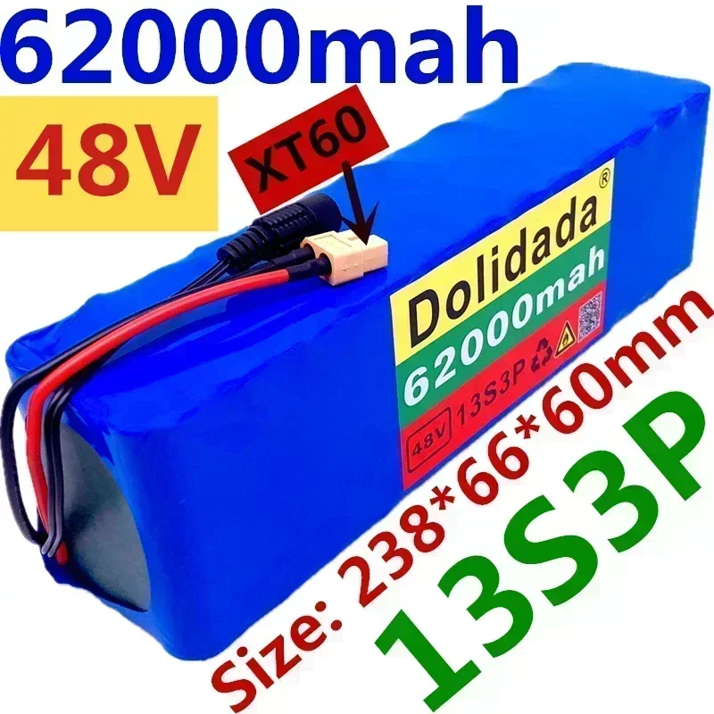 XT60 plug 48V62Ah 1000W 13S3P 48V lithium-ion battery pack, suitable for 54.6V electric scooters with BMS+54.6V charger