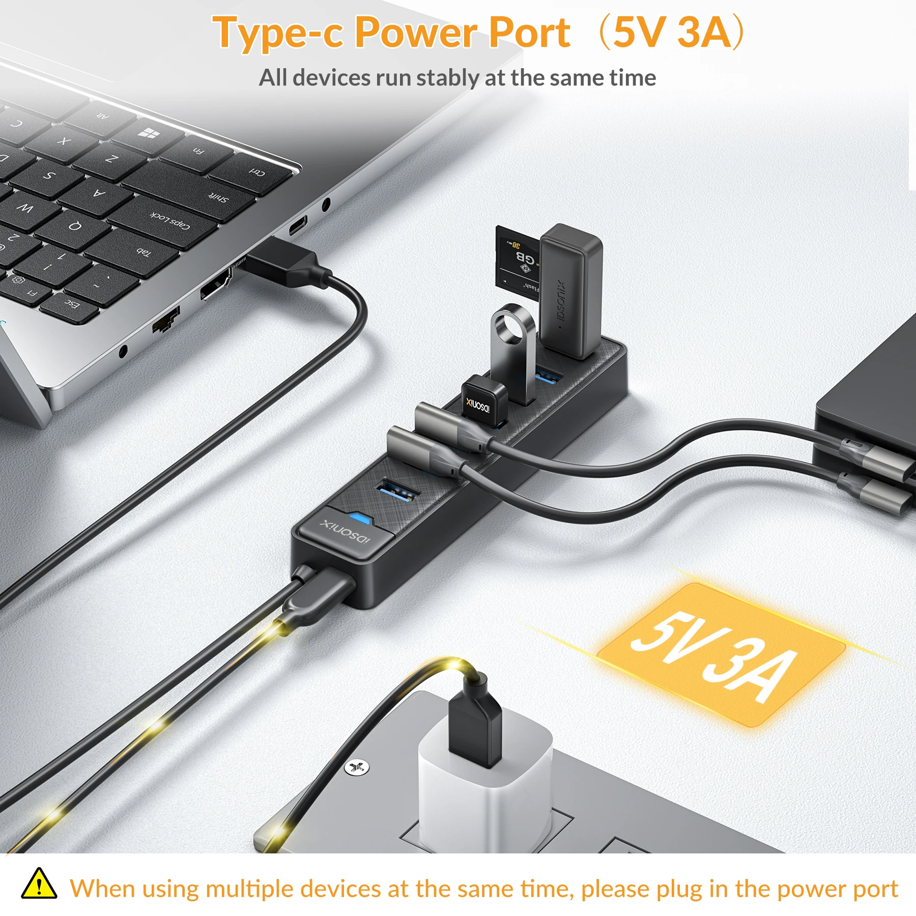 iDsonix USB 3.0 HUB 5Gbps Dock Station 7 Port USB A Type C HUB Splittter Multi Port Socket USB3.0 HUB for Surface Macbook Laptop