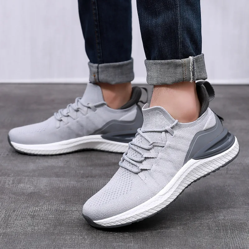 Heren sneakers outdoor sport comfortabele ademende fishbone systeem bovenste 4d fly breien anti-slip heren hardloopschoenen