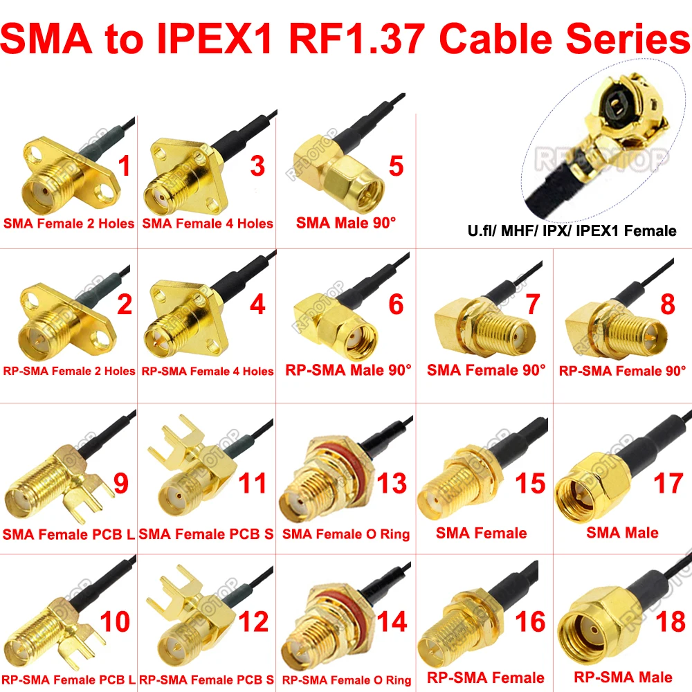 1PCS SMA-J to uFL/u.FL///-1 Female Conector RF1.37 Cable RF Jumper Pigtail for WiFi Antenna 1-K to RPSMA Male Plug