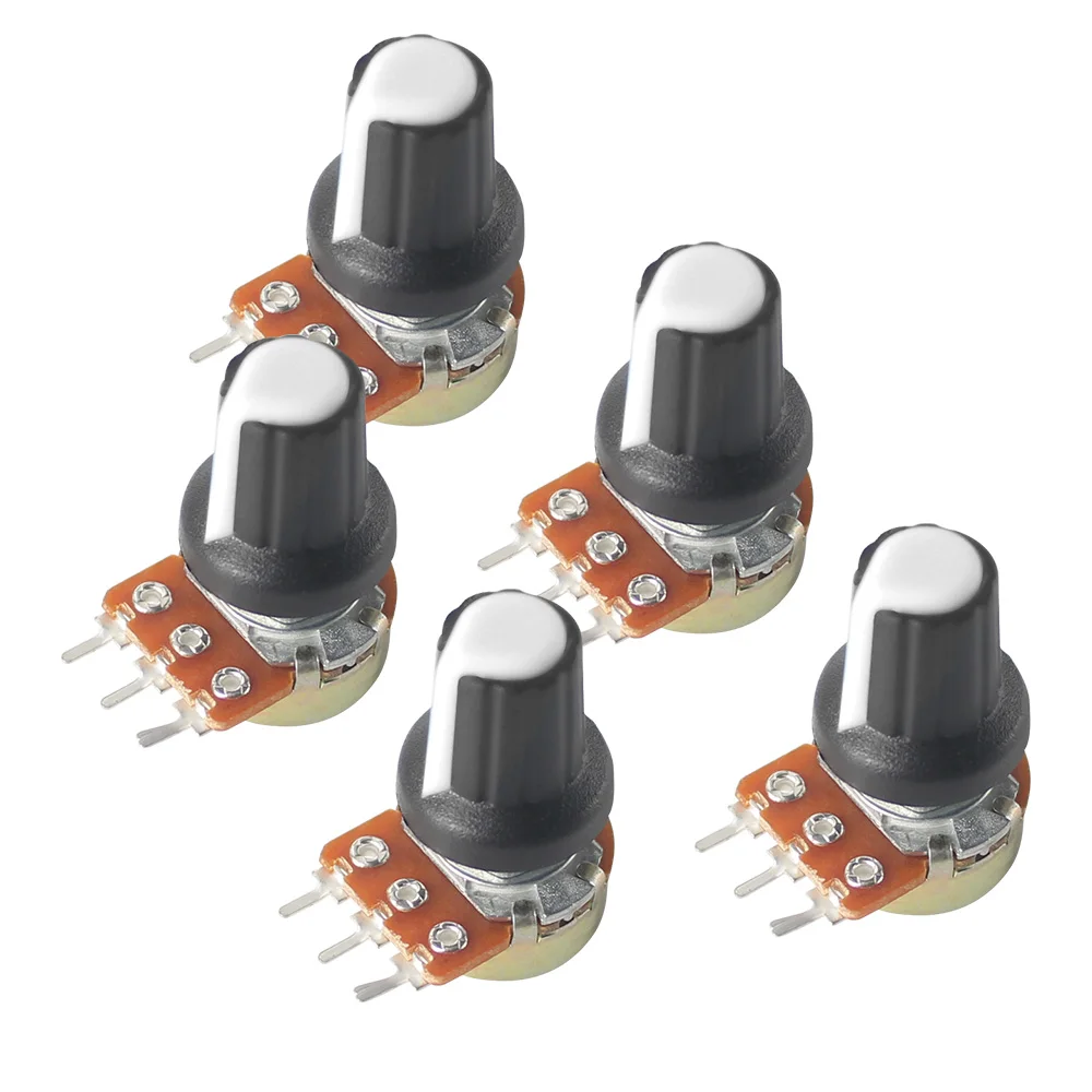 

5Set WH148 Linear Rotary Taper Potentiometer 3Pin 1K-1M Ohm Variable Resistors 15mm Shaft with White AG2 Knobs,Nuts and Washers