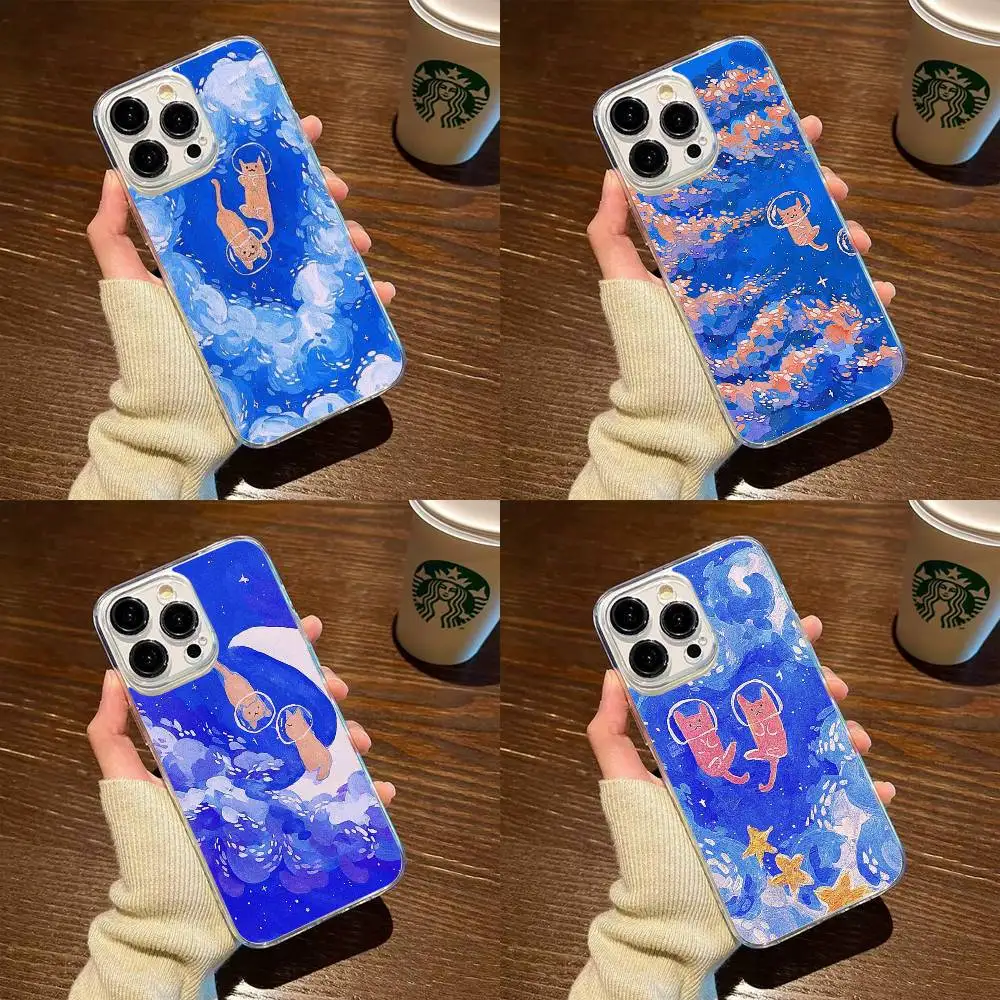

cute little cat blue sky comic Phone Case For iPhone17,16,15,14,13,12,11 Plus,Pro Max Soft Transparent Cover