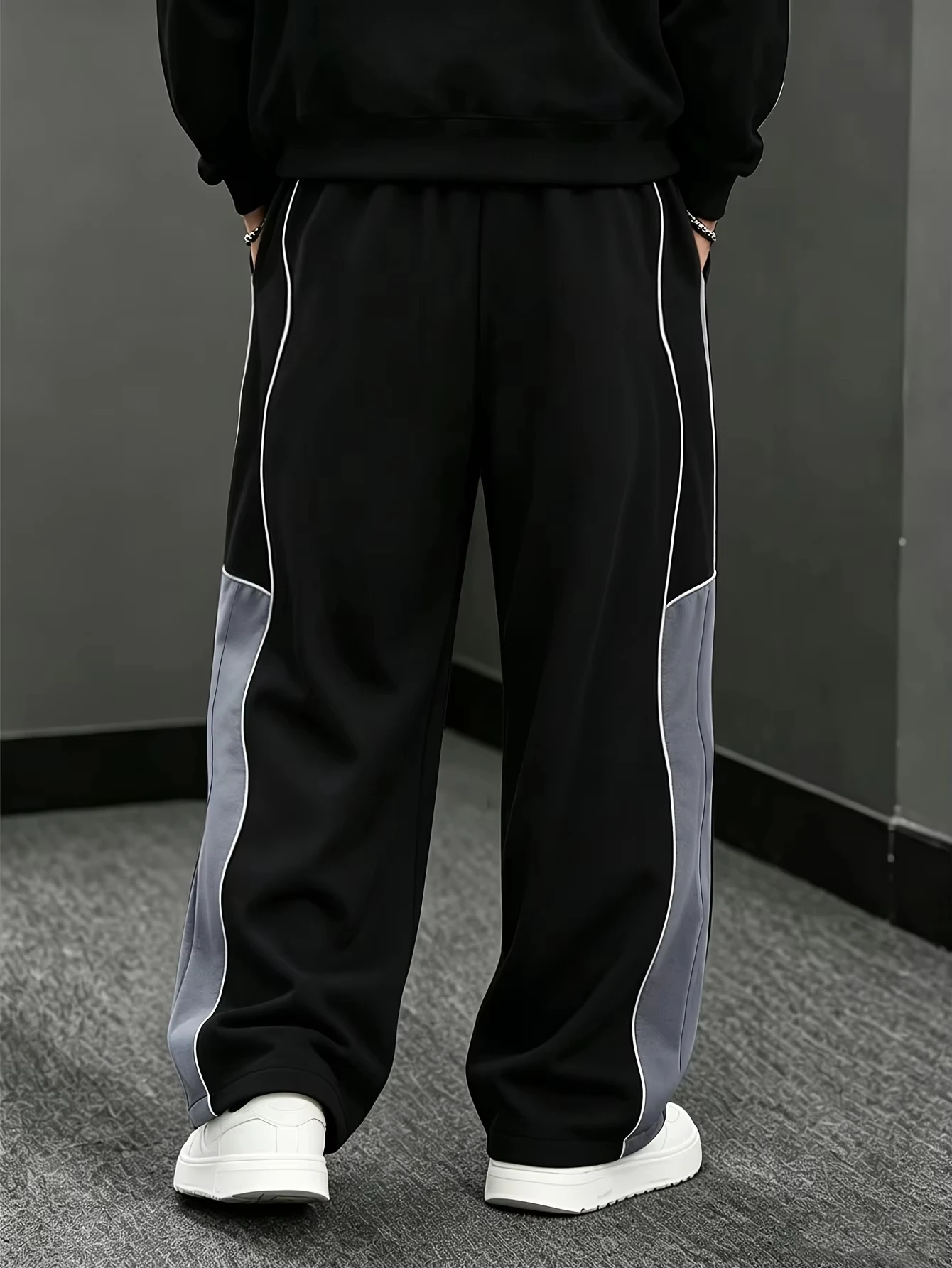 Men Women Unisex Quick Dry Color Block Spliced Long Pants Loose Straight‑Leg Trousers Outdoor Hip‑hop Streetwear Sweatpants