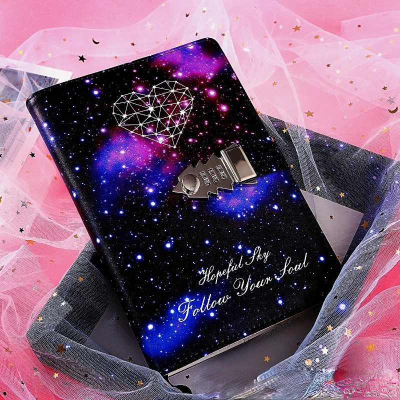 A5 Twelve Constellations with Lock Notebook Office Meeting Records Study Notes Password Book Boys and Girls Holiday Gift Notepad