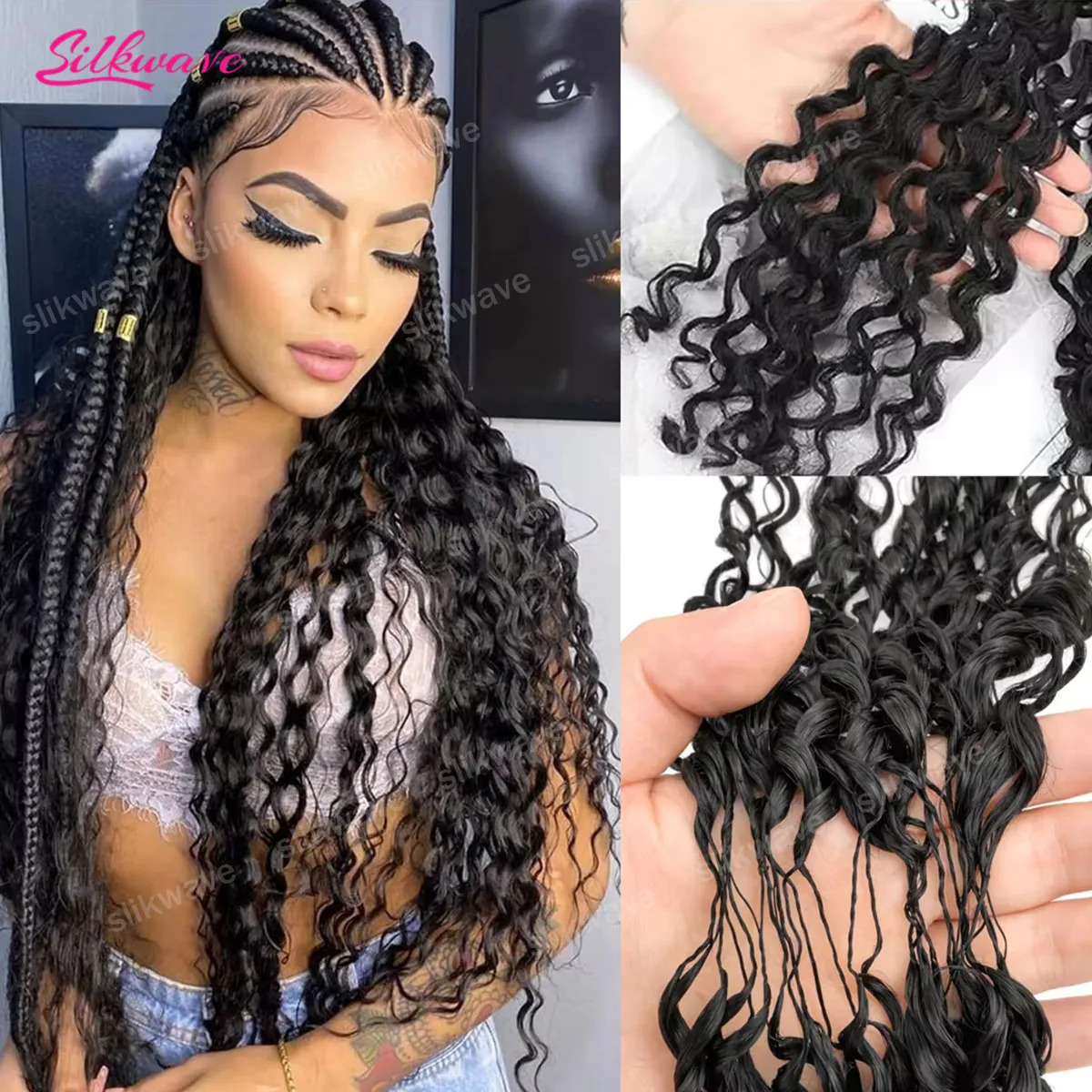 

Предварительно разделенные пряди для плетения косичек, глубокая волна, натуральные волосы, бесшовные косы крючком, 60 г/лот, невидимые косы в стиле бохо