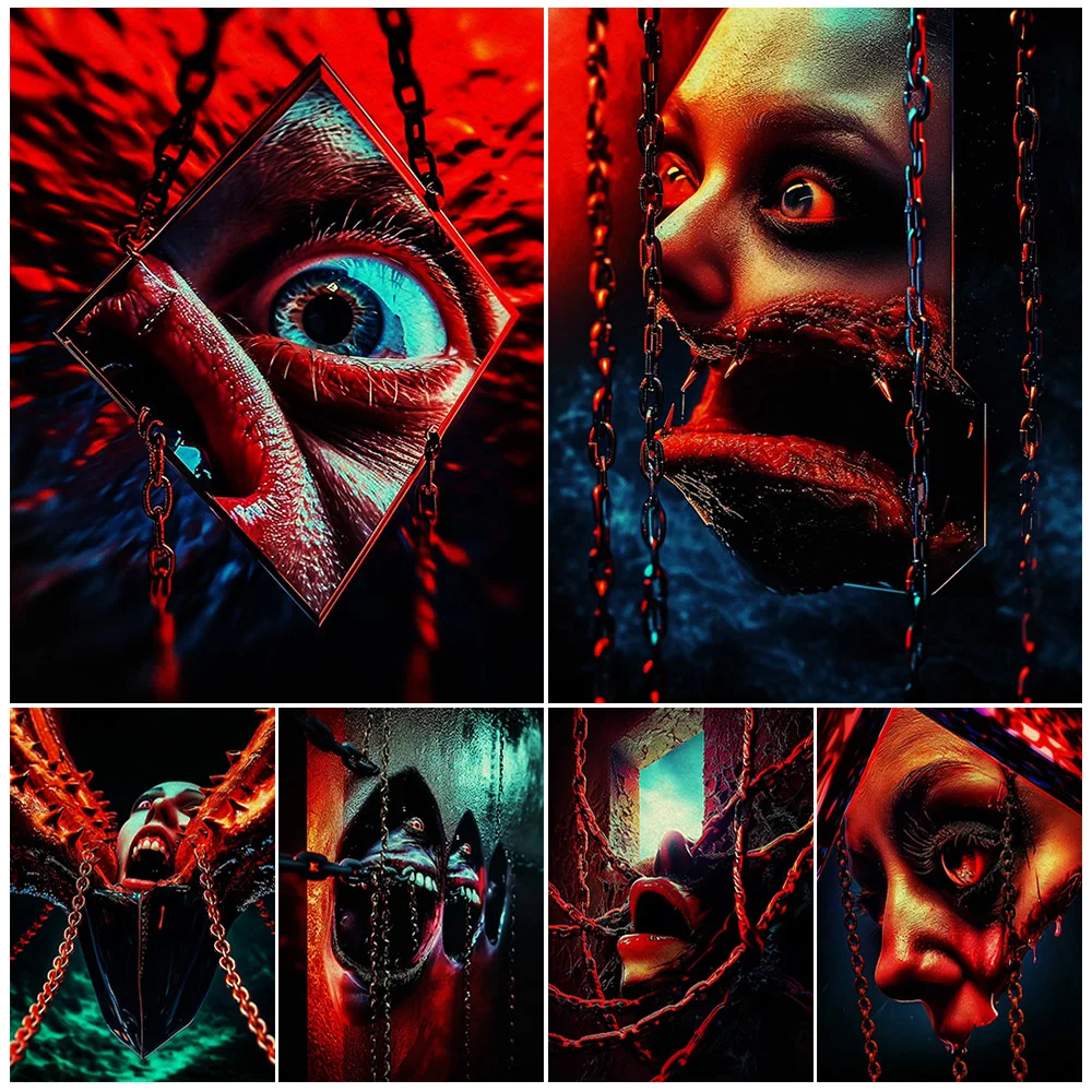 

The Creepy Chain Hell Abstract Wall Art Canvas Painting Pain,Death,Horror Gothic Fantasy Art Poster And Print Home Decoration