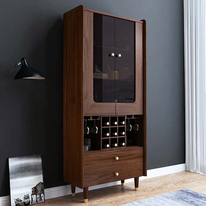Walnut Wine Cabinet Locker Nordic Solid Wood Sideboard Modern Simple Environmental Protection Cabinet Light Luxury
