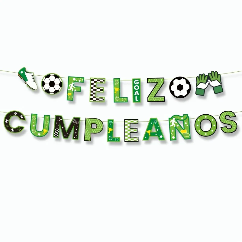 Feliz Cumpleanos Banner, Spanische Fußball-Themen-Girlande mit Fußball, Stollenschuhe und Handschuhen für Jungen-Partydekoration – Detail 6
