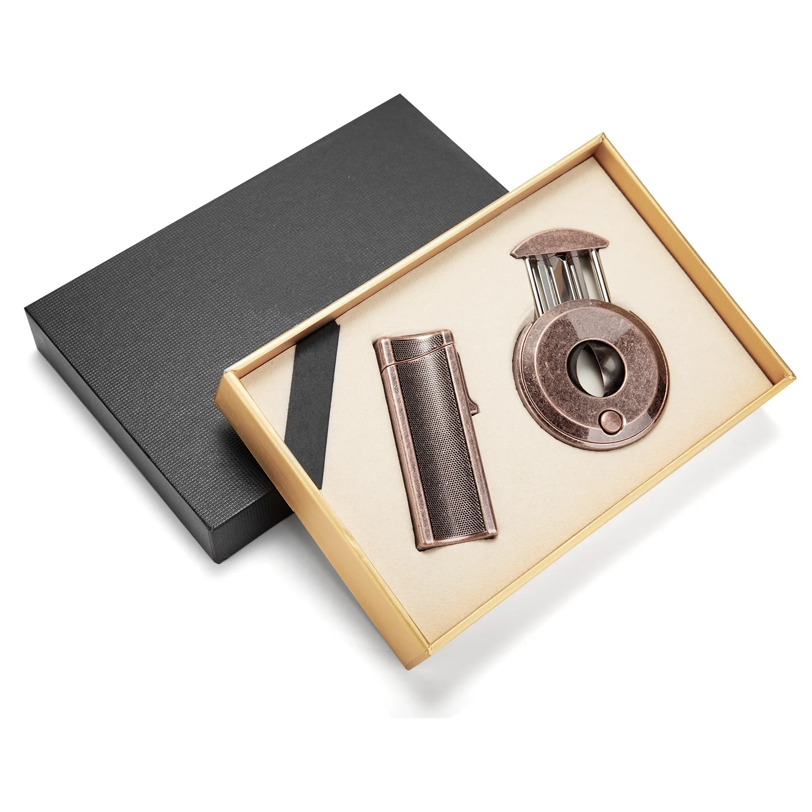 

Luxury Fashion Cigar Set with Cigar Cutter & Lighter Foldable Design Two-Piece Gift Box