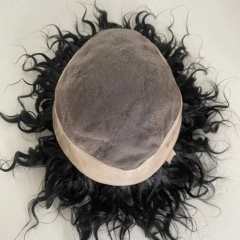 워터 곱슬 Toupee 남성용 가발, 파인 모노 베이스, 남성 모발 보형물 100%, 자연스러운 인모, 내구성 있는 모발 배출 시스템 유닛