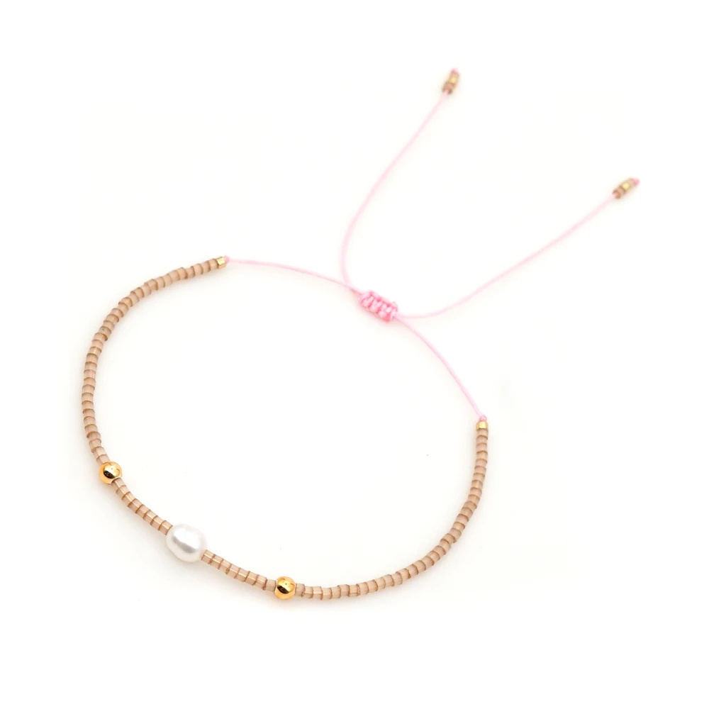 Go2Boho Hecho a Mano Pulsera Perla y Las Cuentas Blanca y Oro Joya Mujer Pulseras de Cuerda Fina Ajustable