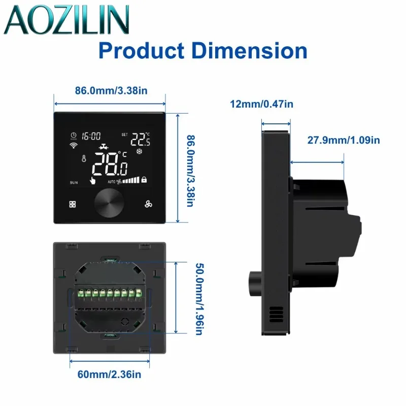 AOZILIN WiFi Smart FCU Thermostat Knob Temperature Adjust APP Remote Control with Electric Valve for Air Cooling System
